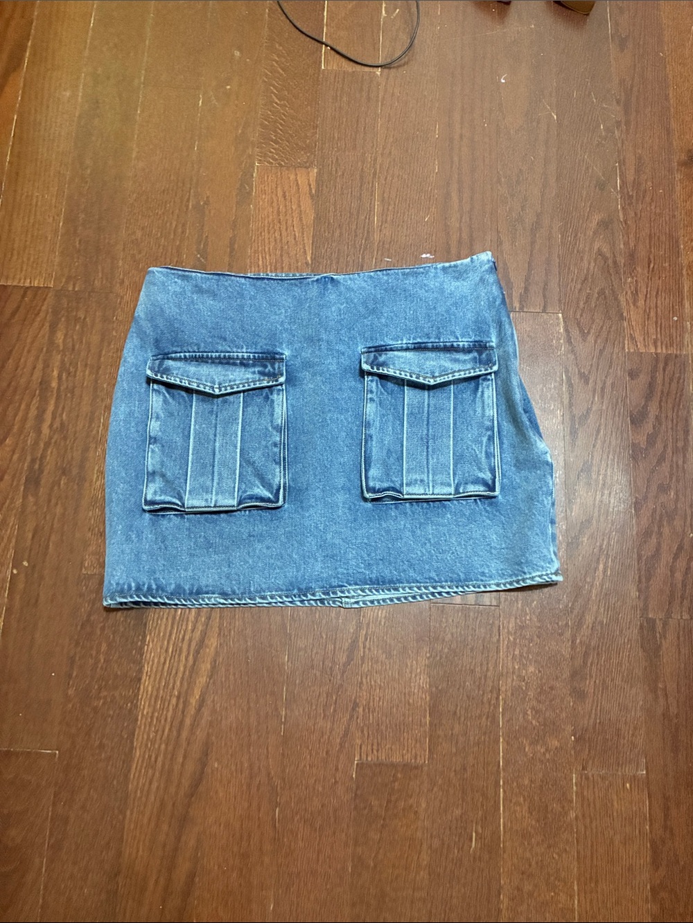 GREY LAB Blue Denim Mini Skirt with Front Flap Pockets